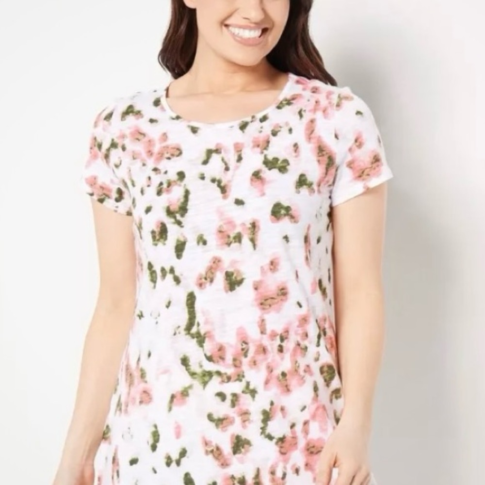 Belle by Kim Gravel Pink and Green Floral Short Sleeve Top